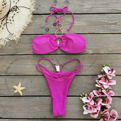 Tube Top Strap Solid Color Low Waist Bikini