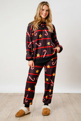 Christmas Printed Button Long Sleeve Two Piece Set