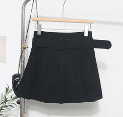 High Waist Pleated Corduroy Short Skirt