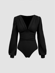 Women Sexy Slim Fit Long Sleeve V Neck Bodysuit