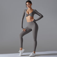 Long Sleeve Solid Color Slim Elastic Sports Suit