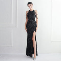 Elegant Micro Glass Beaded Sequined Evening Dress