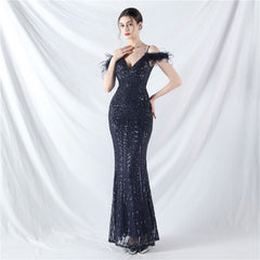 Elegant Floral Sequin High End Evening Dress