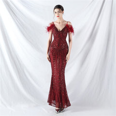 Elegant Floral Sequin High End Evening Dress