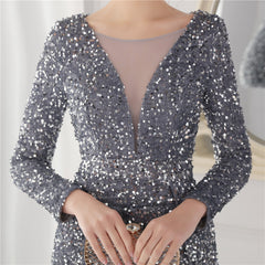 Elegant Long Sleeve Sequined Fishtail Evening Dress