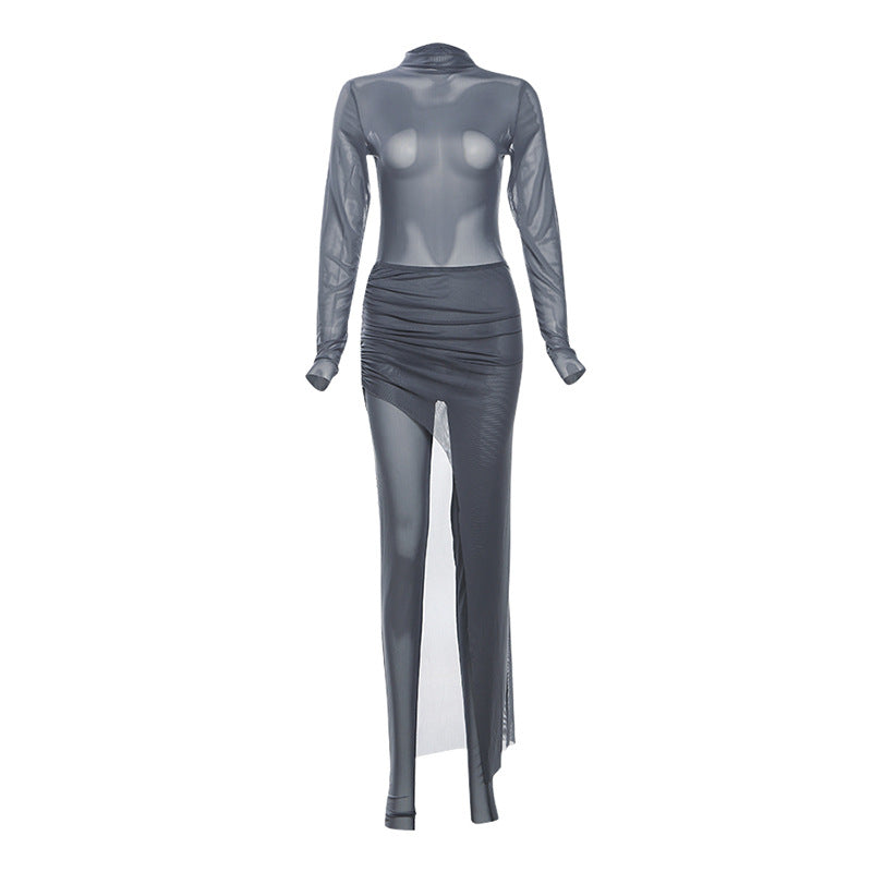 Women Round Neck Long Sleeve Slim Fit Jumpsuit