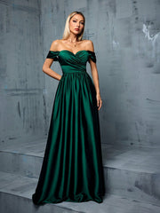 Elegant Off Shoulder Satin Backless Evening Dress