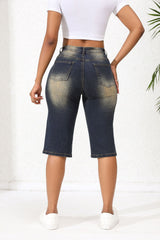 Washed Out Vintage Denim Cropped Straight Loose Shorts