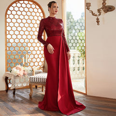 Elegant Sequined Long Sleeve Bodycon Evening Dress