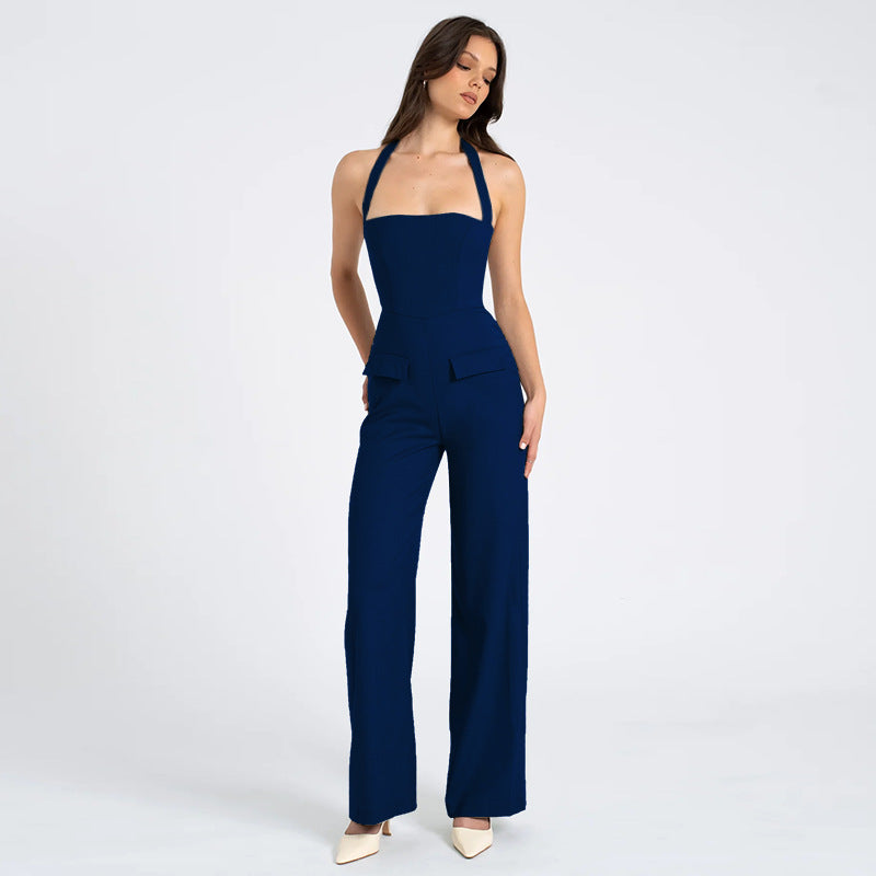 Women Denim Casual Halter Jumpsuit