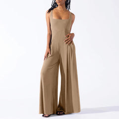 Casual Summer Knitted Sexy Sling Wide Leg Jumpsuit