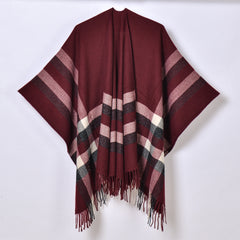 Autumn Winter Silver Striped Plaid Shawl