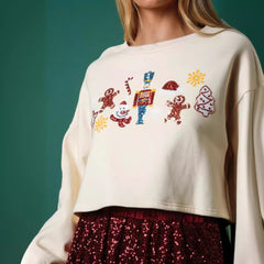 Christmas Sequined Decorative Casual Long Sleeve Short Sweater