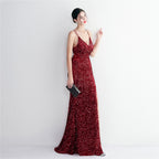 REVCHIC LUXE Elegant Velvet Sequin Sleeveless Maxi Gown