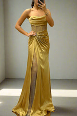 Elegant Strapless Twisted Party Satin Dress