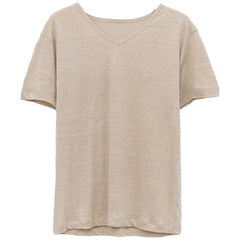 Short Sleeved Cotton Linen Loose T shirt Top