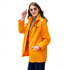 Women Mid Length Windbreaker Hooded Coat