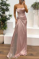 Elegant Strapless Twisted Party Satin Dress