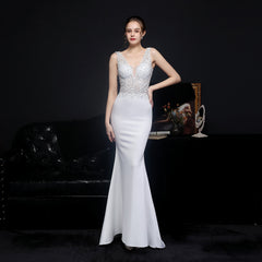 Elegant Lace Diamond Fishtail Evening Dress