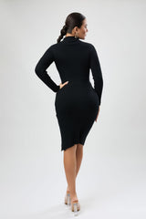 Women Half Turtleneck Long Sleeve Cutout Sweater Dress