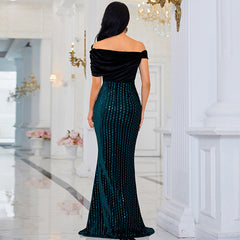 High-End Green Sequined Sheath Evening Dress