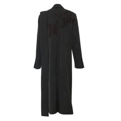 Striped Asymmetric Ribbon Black Long Trench Coat