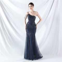 Elegant Beaded Floral Sequin Mesh Evening Dress