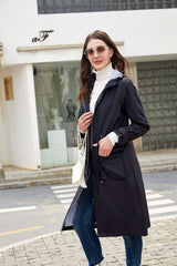 Women Waterproof Hooded Long Casual Trench Coat