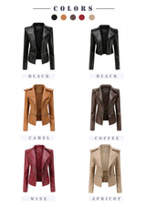 Women Detachable Hem Casual Faux Leather Jacket