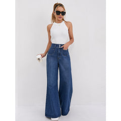 Women Denim High Waist Wide Leg Mopping Jeans