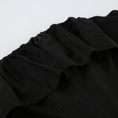 Black Ruffled Stitching Off Neck Tube Top