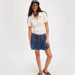 High Waist Casual Retro Denim Pleated Skirt