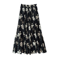 Camellia Retro Pleated Printed Casual Skirt