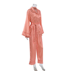 Autumn Artificial Silk Printed Long Sleeved Pajamas Set