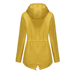 Women Hooded Striped Raincoat Mid Length Trench Coat