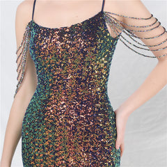 Elegant Beaded Colorful Sequin Long Evening Dress