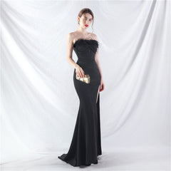 Elegant Feather Boning Corset Satin Evening Dress