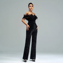 Women Backless Sequined Jumpsuit