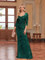 3/4 Sleeve Sequin Slim Fishtail Cocktail Evening Dress