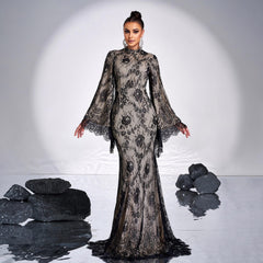 High End Long Sleeve Lace Evening Dress