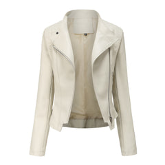 Women Slim-Fit Faux Leather Collared Leather Jacket