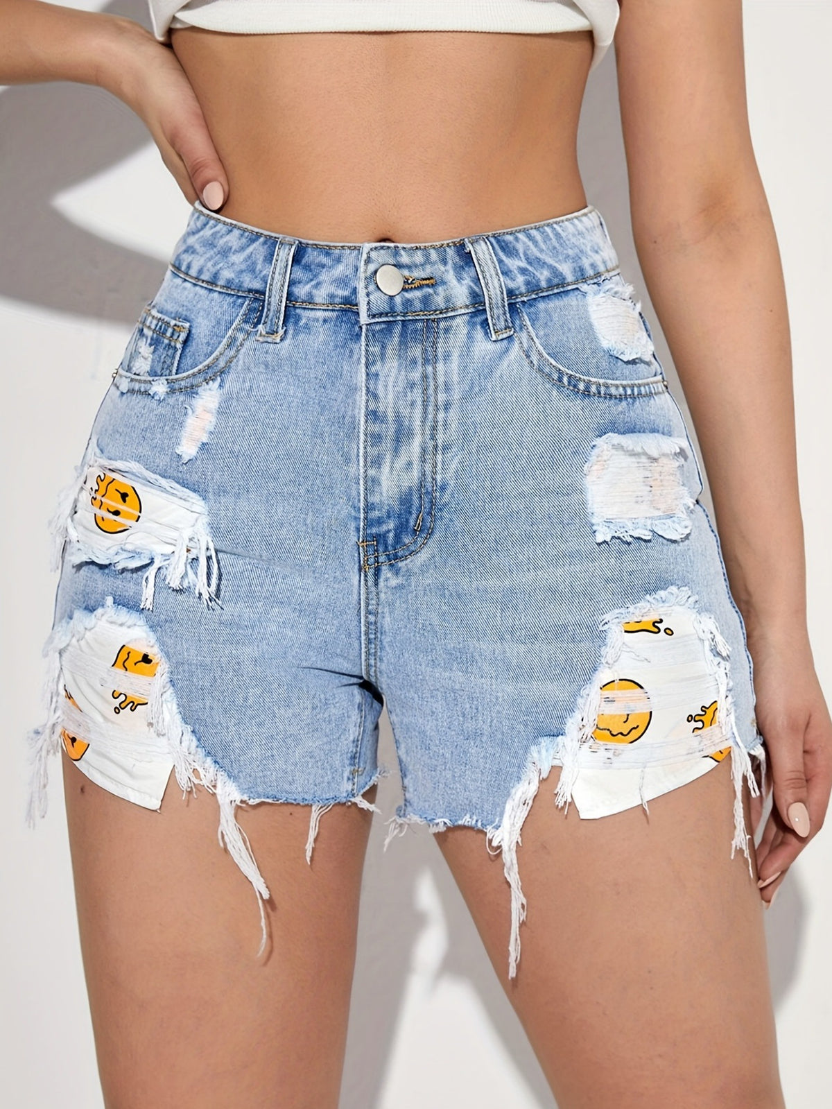 High Waist Raw Hem Ripped Korean Loose Denim Shorts