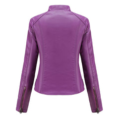 Women Motorcycle Thin Leather Jacket