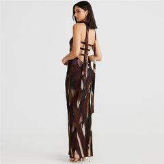 Elegant Tube Top Sexy Bare Back Printed Formal Dress