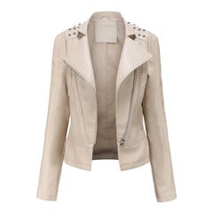 Women Rivet Thin Leather Jacket