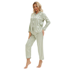 Silk Bold Stripes Long Sleeved Home Wear Pajamas Set