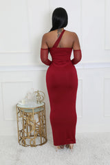 One Shoulder Mesh Halter Sheath Dress