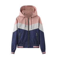 Color Block Casual Patchwork Hooded Jacket