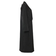 Striped Asymmetric Ribbon Black Long Trench Coat