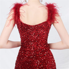 Elegant Feather Velvet Bottom Sequin Short Evening Dress